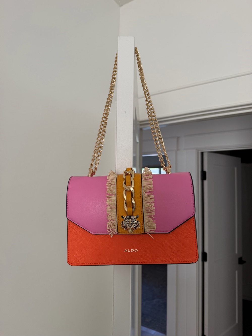 ALDO Pink, Orange & Mustard Colorblock Chain Shoulder Bag